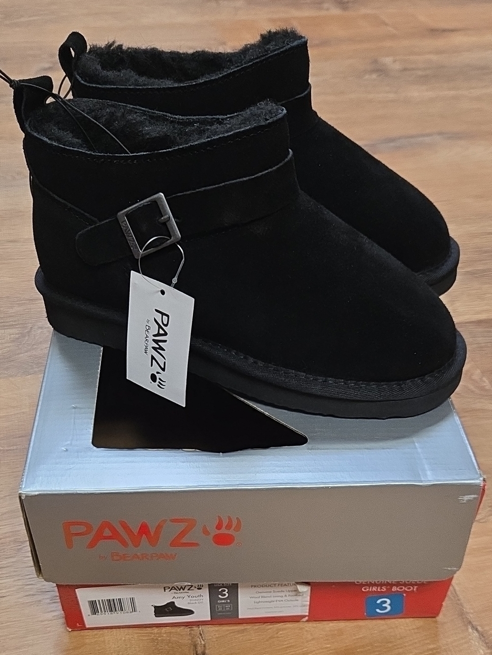 Bear PAWZ Black Geniune Suede Lined Ankle Boots